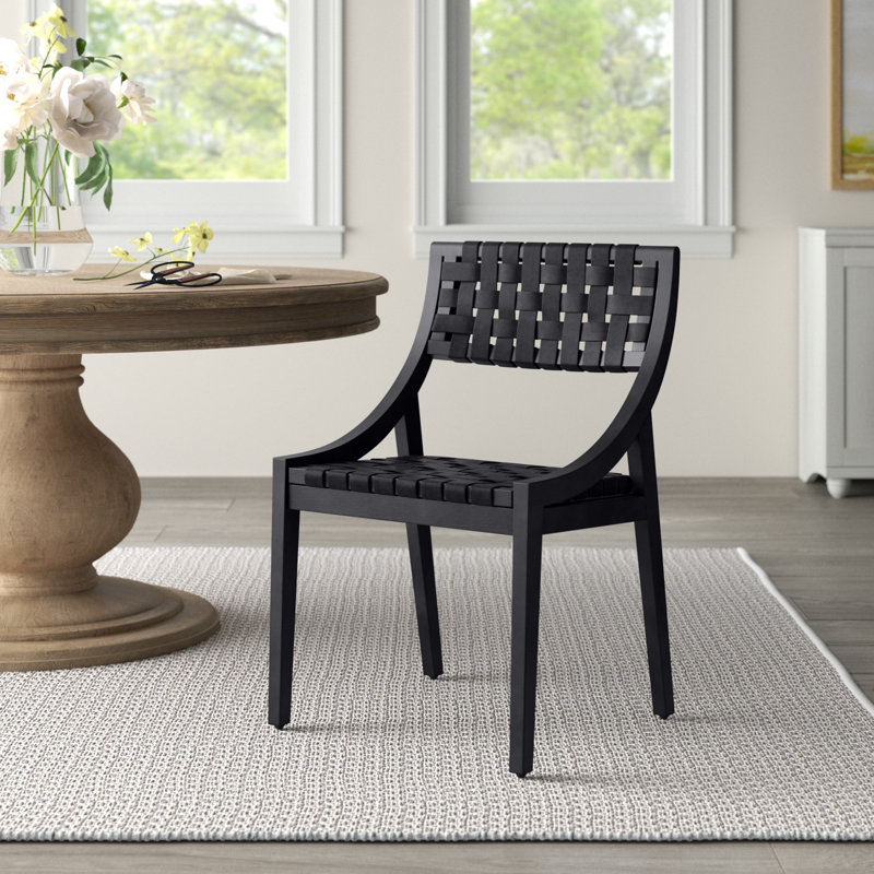 Bergholt Florian Leather Side Chair, Black, Black