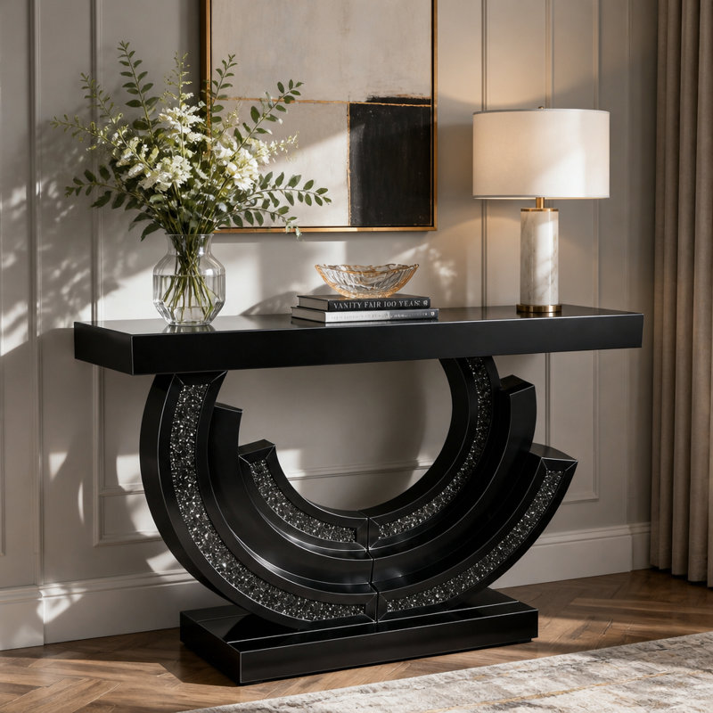 42.9 " W Glass Top Console Table