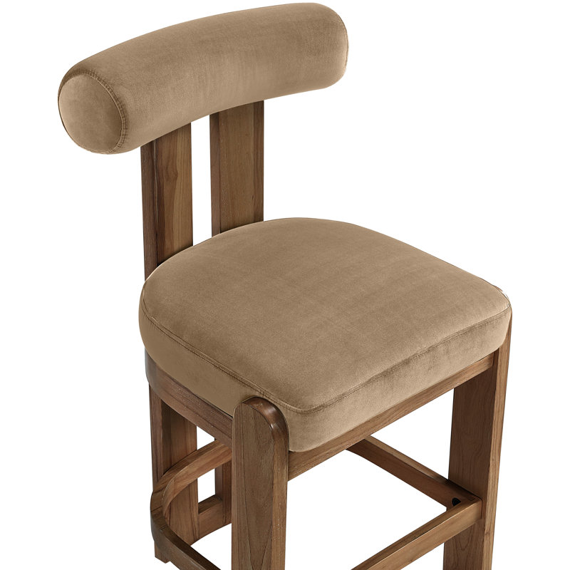 Tabouret de comptoir Arienzo, Noyer, Velours beige