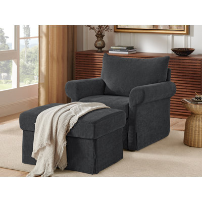 Chenille Accent Chair with Ottoman, Vintage Style Lounge Chair