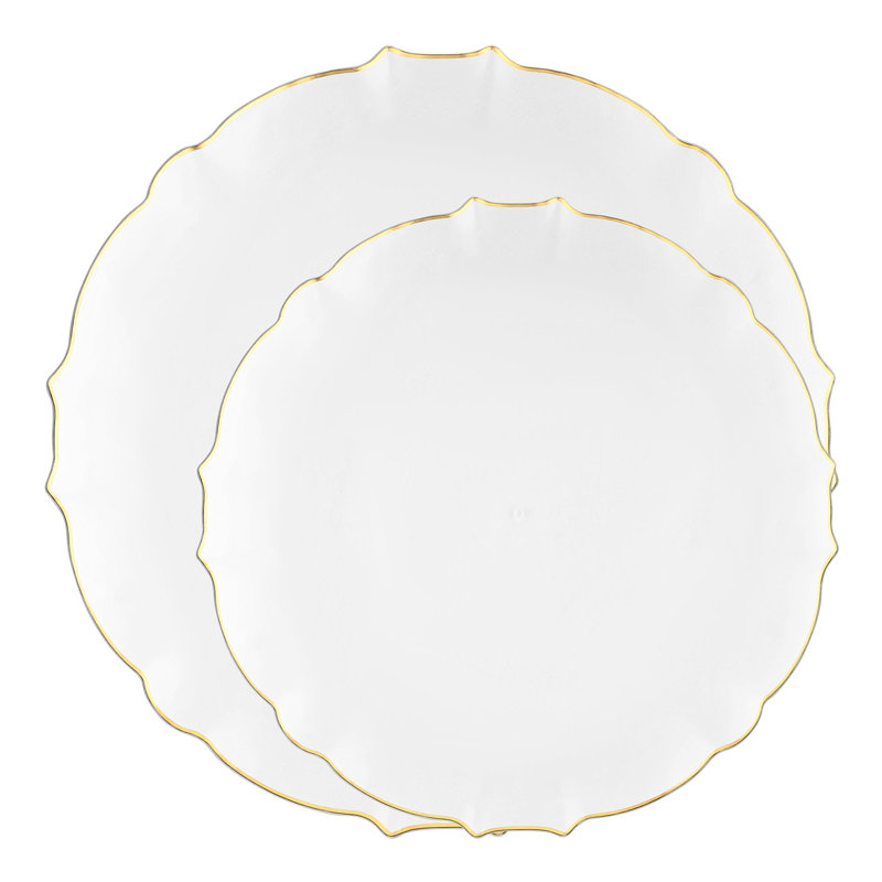 Service de table rond Lotus en plastique transparent à bordure dorée - 120 services