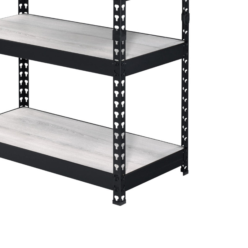 4 Tier Rectangular Bookcase With Adjustable Shelf Option, Metal Structure In Black Tone, Natural Color Mix, Kd Design For Easy Assembly, 32 Deep Of This Product, 17 Wide 48 High Product Shelves