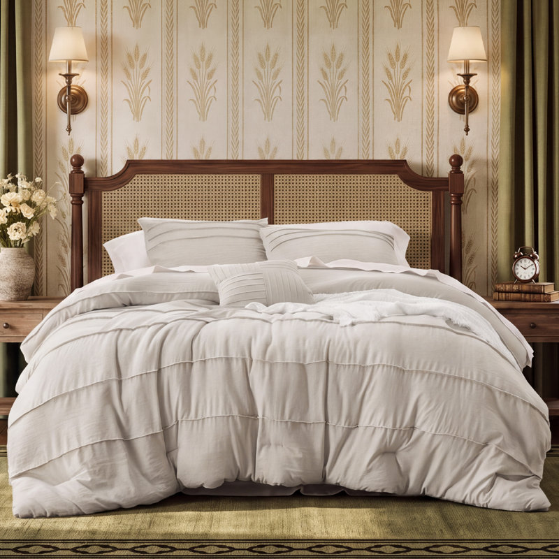 Bedsure Pinch Pleat Comforter Set Boho Bed-in-A-Bag Bedding Set with  Pillowcases for All Season, Natural