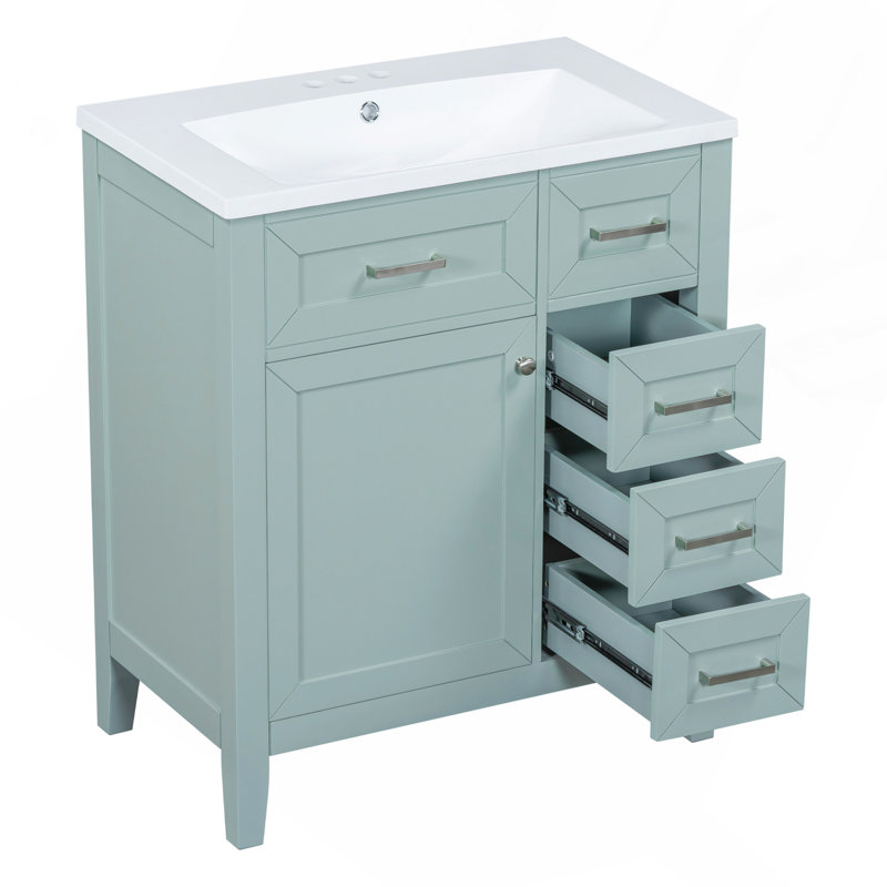 Ensemble de meuble-lavabo avec lavabo 30 po, armoire de salle de bain verte avec tiroirs, structure solide et panneau de fibres à densité moyenne