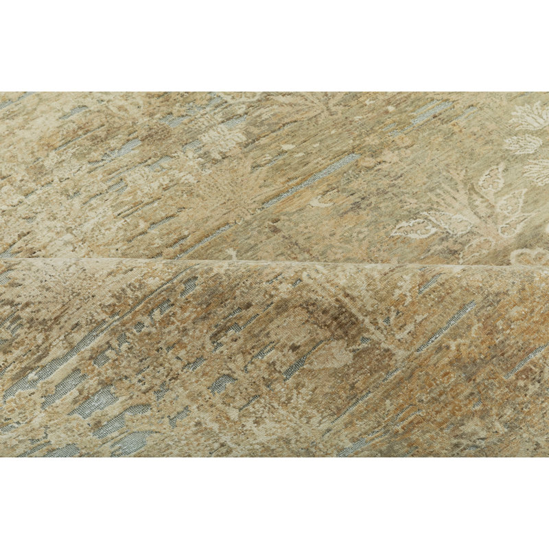 Hand Knotted Wool Area Rug in Beige And Silver, Rectangle 5' x 8'
