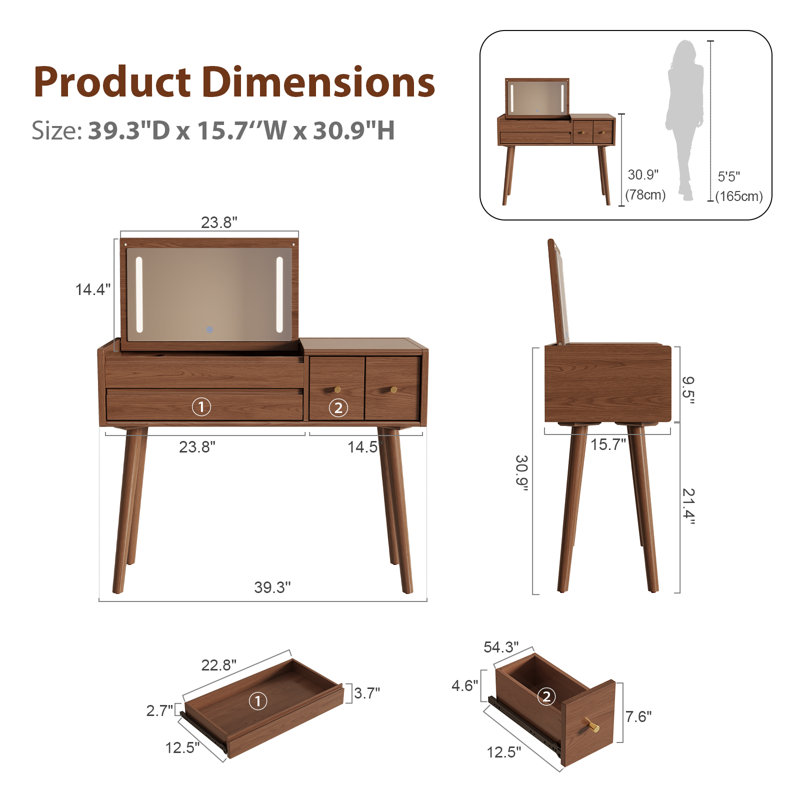 Makeup Vanity with Flip Top Mirror Lights & Drawers, 3 Lighting Modes Adjustable Brightness, Small Vanity Table for Bedroom Living Room