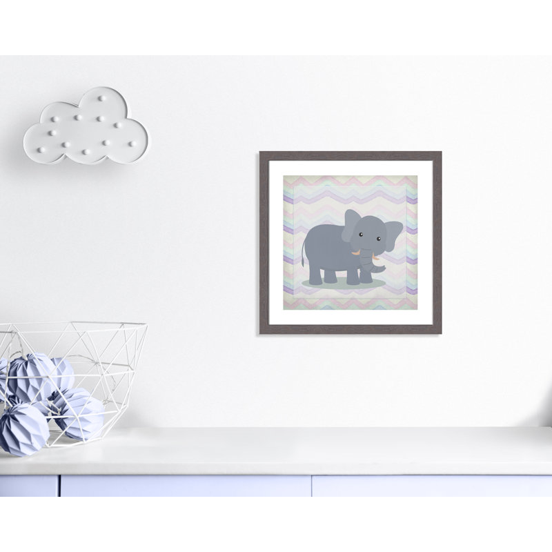 Art de l'éléphant rose, Encadré plat à grain de bois gris, H 22,5 po x l 22,5 po x P 0,6 po