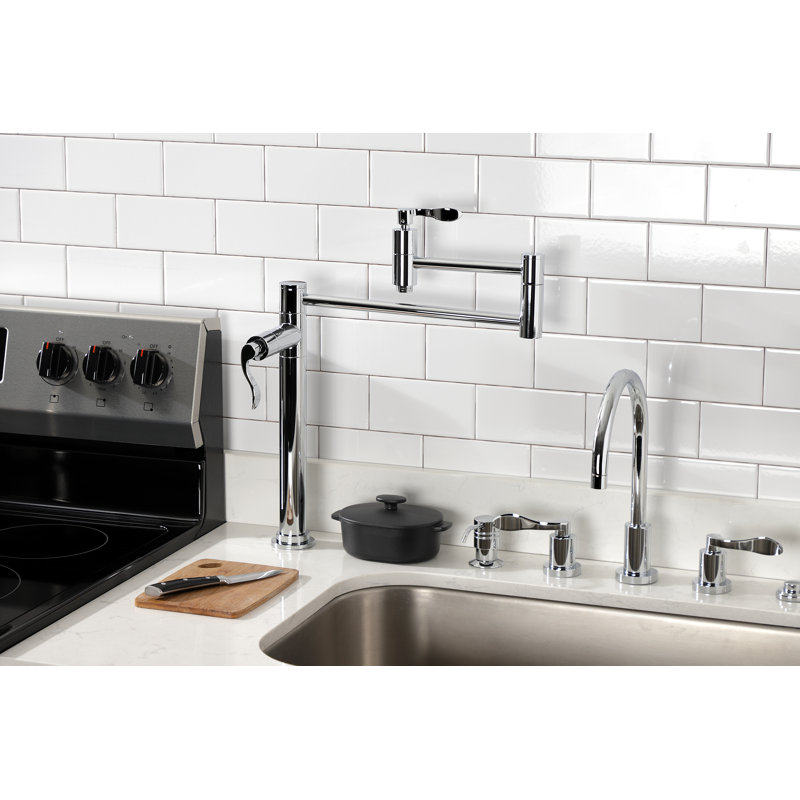 Kingston Brass NuWave Two-Handle 1-Hole Deck Mount Pot Filler Faucet, Polished Chrome