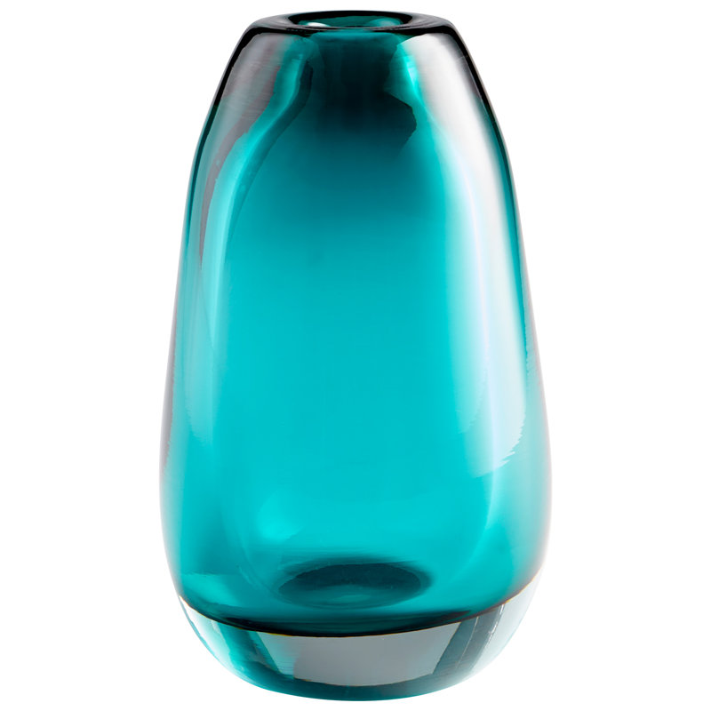 Vase de table en verre bleu océan soufflé, H 10,25 po x l 6 po x P 6 po