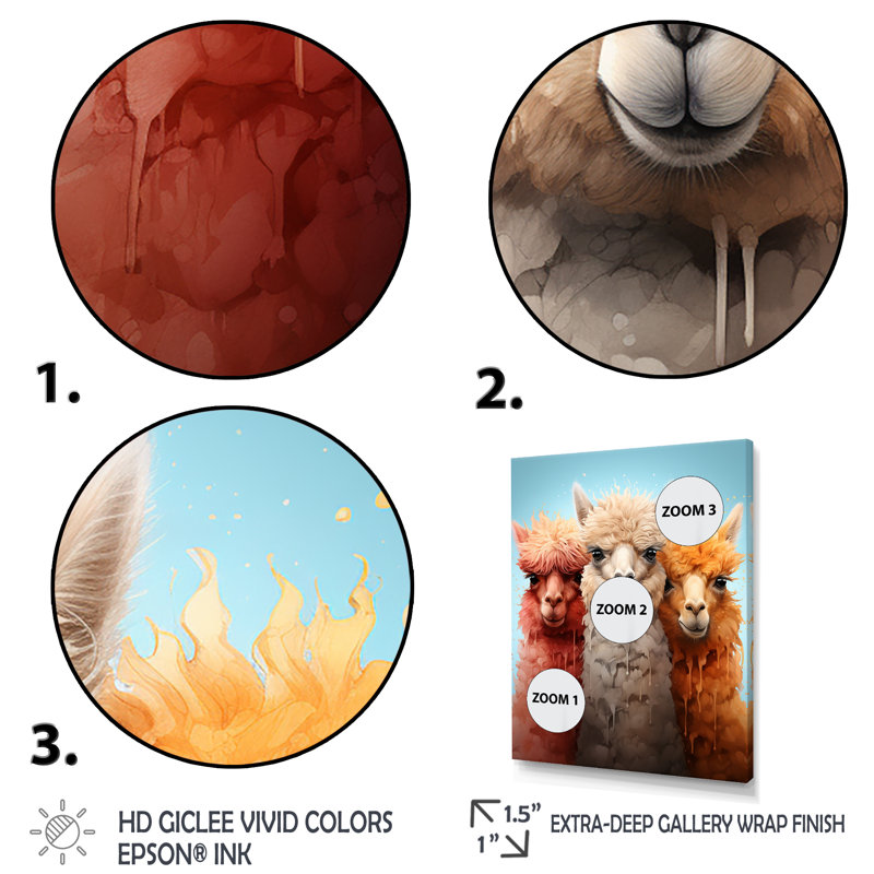 Cheerful Alpaca Family Portrait I - Alpaca, art mural, Cadre flottant brun, H 44 po x l 34 po x P 1,5 po