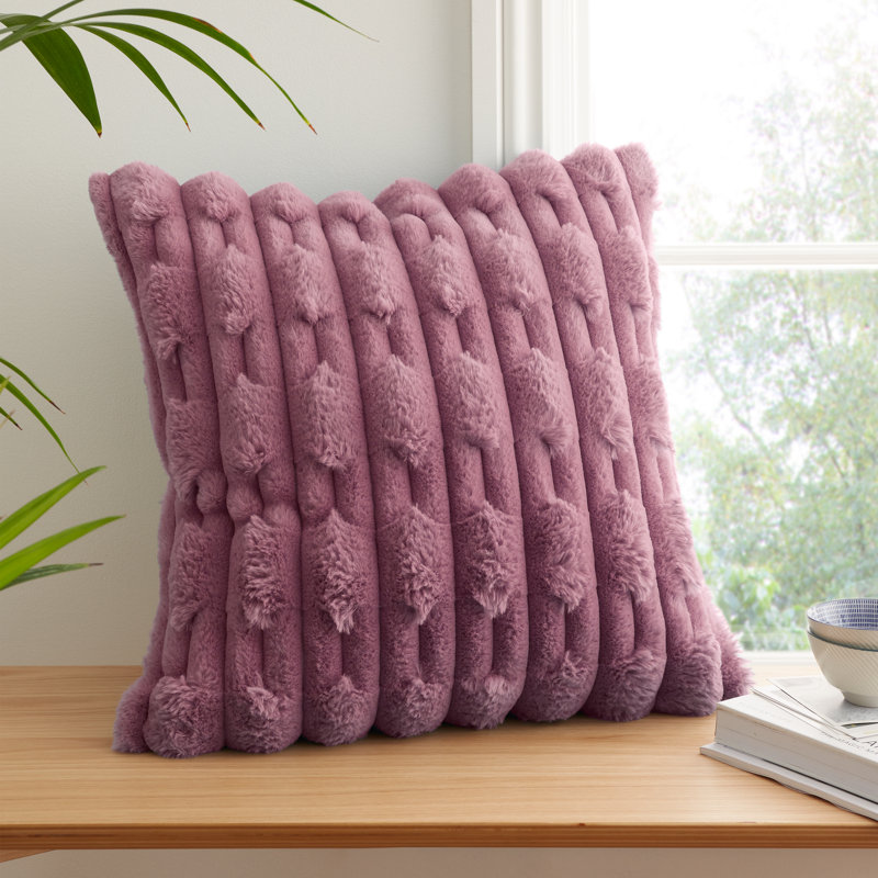 Carved Faux Fur Cushion Cover, Feather, Pink