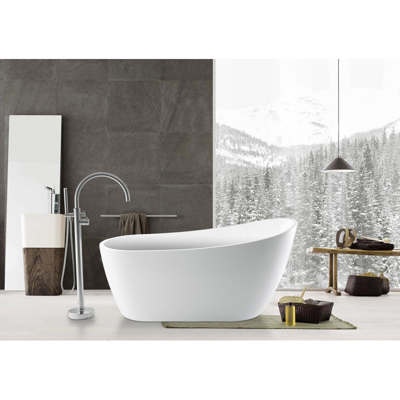 Lucinda 65.5'' x 28.37'' Soaking Acrylic Bathtub, Brushed Nickel