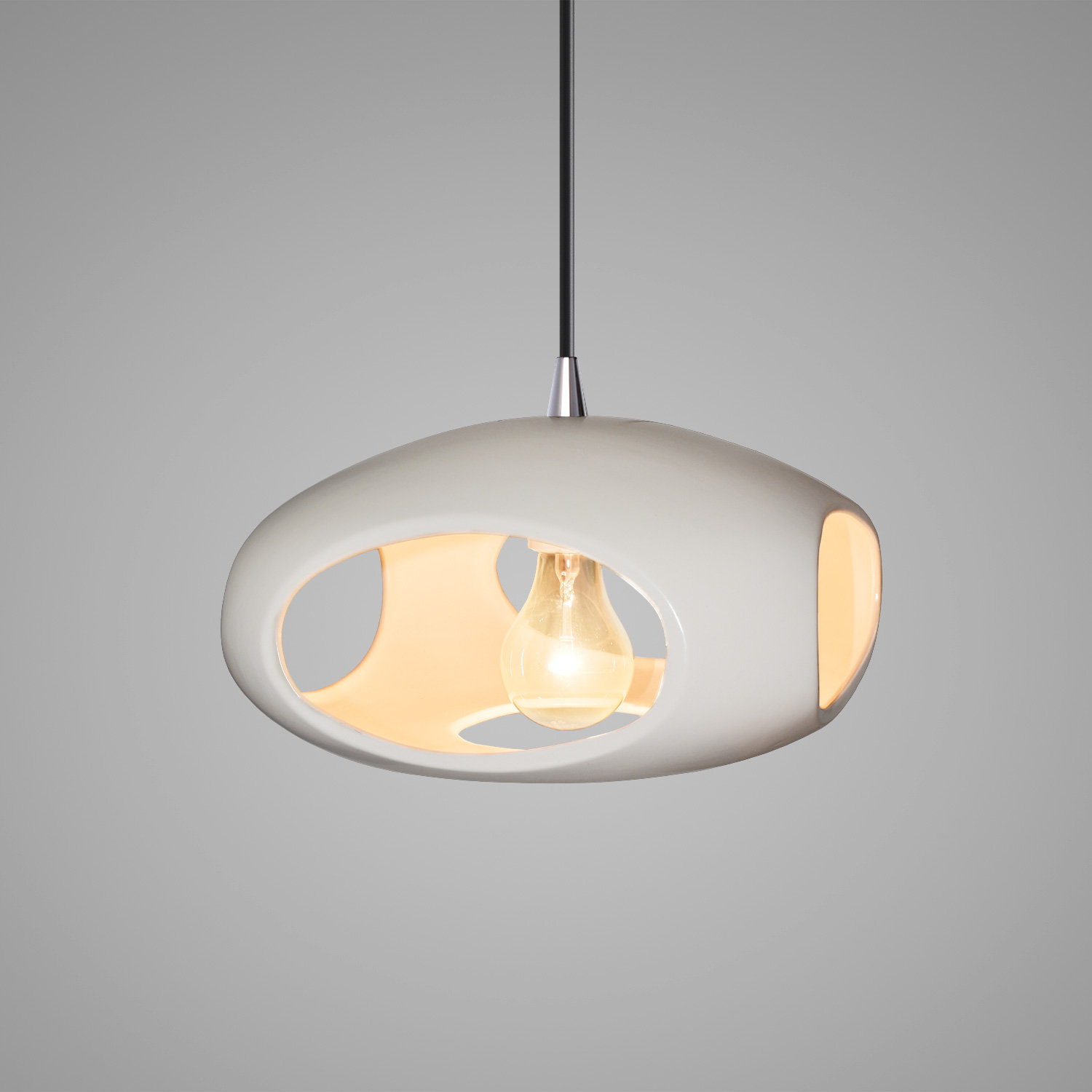 Logan Single Light Ceramic Dimmable Pendant, Polished Chrome, Matte White