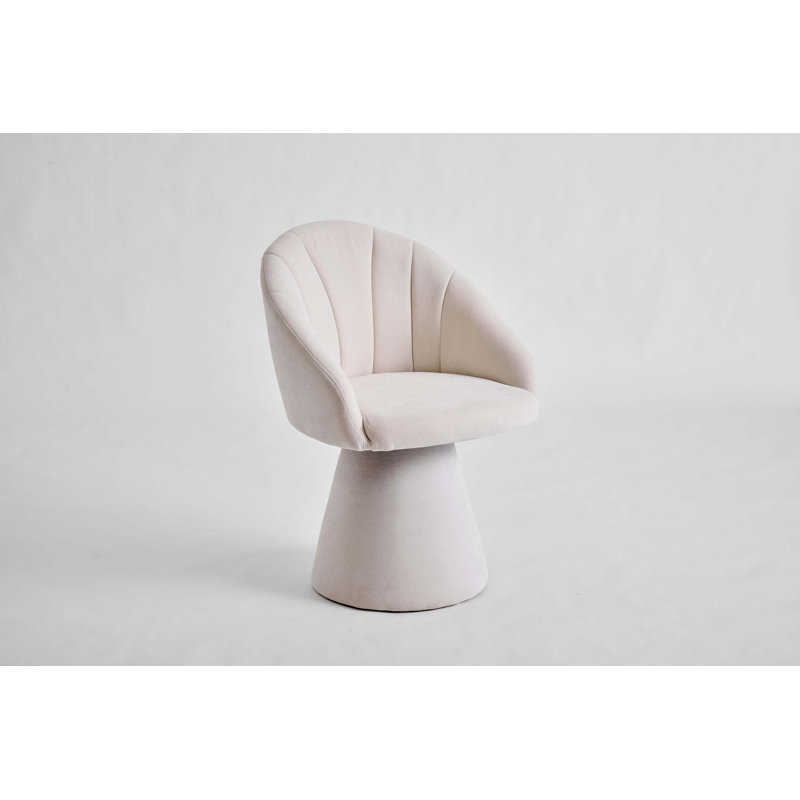 Chenille Fabric Swivel Accent Armchair With Ergonomic Curved Backrest, 360-Degree Rotation, High Cylindrical Base, And Supportive Foam Cushioning.