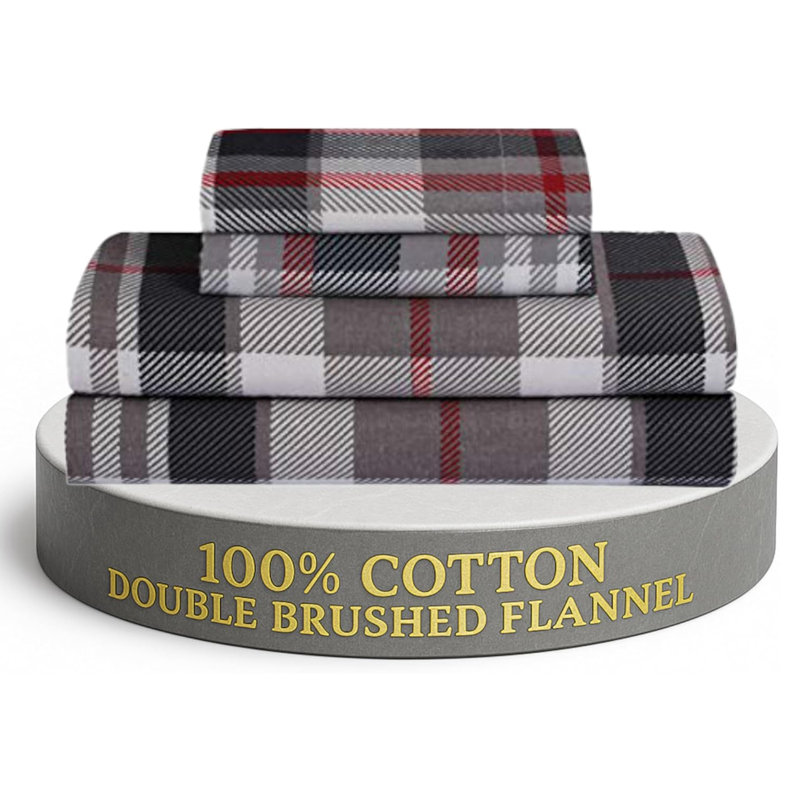 Flannel Sheets Set Double Brushed, Full Sheet Set + Fitted Sheet + 2 Pillowcases, Red 