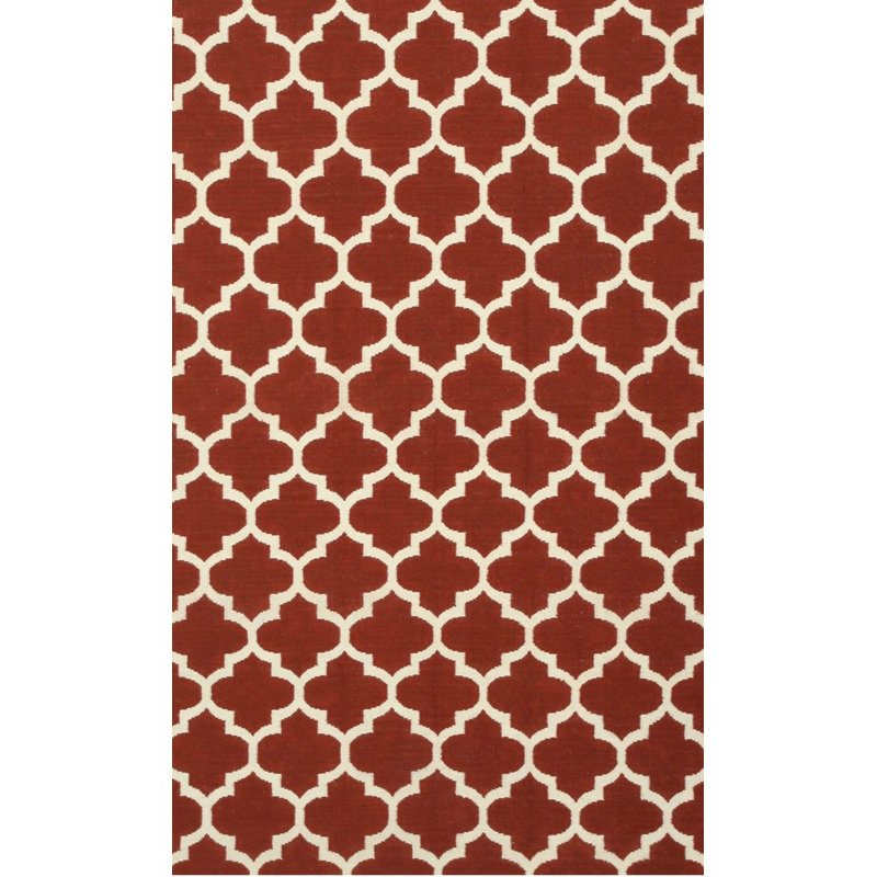 Flatweave Wool Geometric Area Rug, Pink, Rectangle 8' x 10'