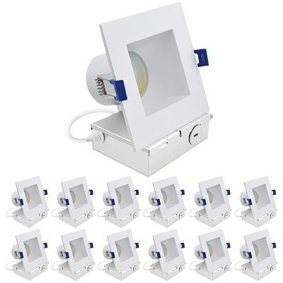 Luxrite 4 Inch Square LED Recessed Ceiling Light J-Box, 12W, 5CCT 2700K-5000K, 1060 Lumens Dimmable Canless Downlight, Wet Rated, IC Rated ETL 12 Pack