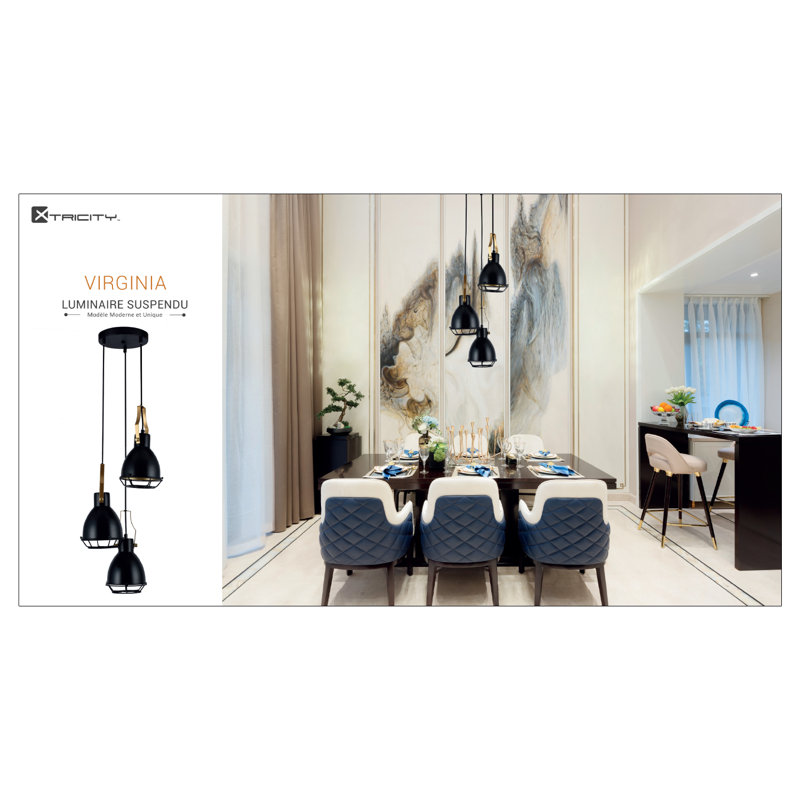 Luminaire suspendu en grappe de grappe 3 lumières Virginia