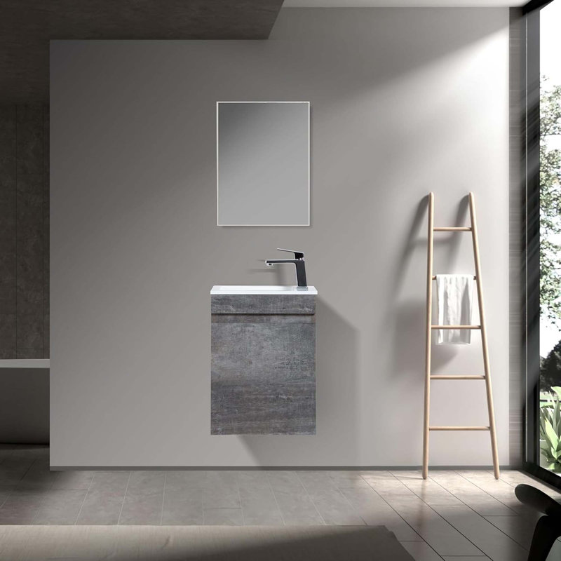 Ensemble de meuble-lavabo de 16 po avec lavabo mural, ensemble de meuble-lavabo mural avec miroir et miroir, ensemble d'armoires de salle de bain MFC entièrement assemblé