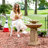 Beveled Flower Light Brown Polyresin 2-Tier Birdbath Water Fountain