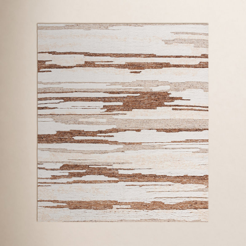 Tapis rectangulaire ivoire / beige en laine / coton noué à la main Rectangle Karla, Rectangle 9 pi x 12 pi