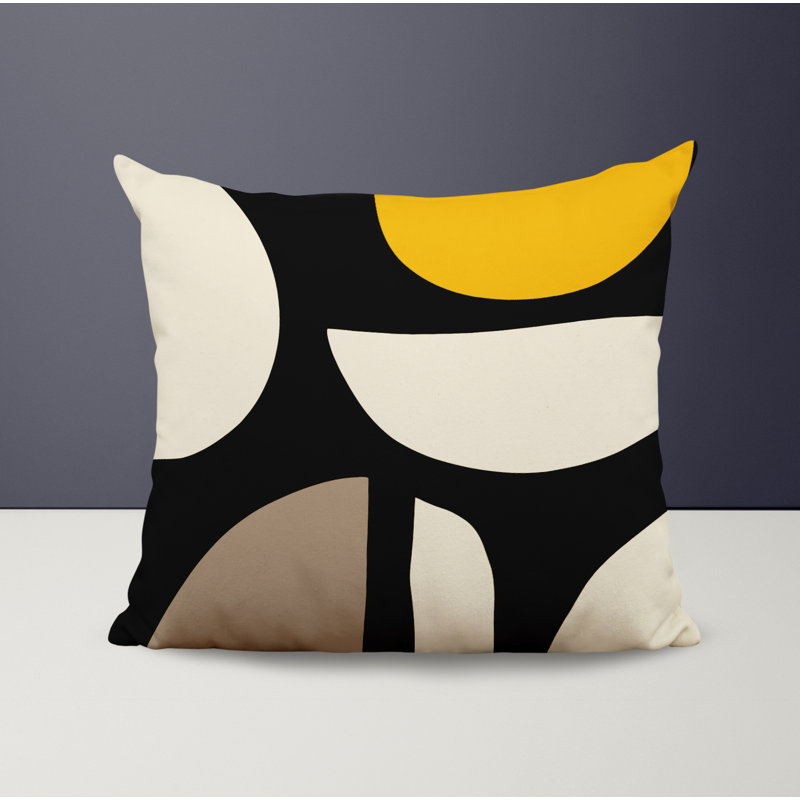 Coussin intérieur / extérieur en polyester filé Lara, 15 po x 15 po, Jaune / blanc cassé