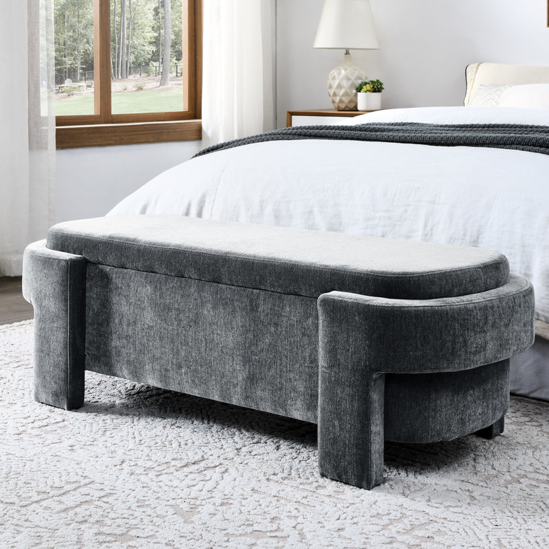 Banc de rangement en chenille gris pour chambre à coucher, salon, vestibule - 51,5 po x 20,5 po x 17 po, confortable, aucun assemblage requis avec une grande entrée, utilisation confortable
