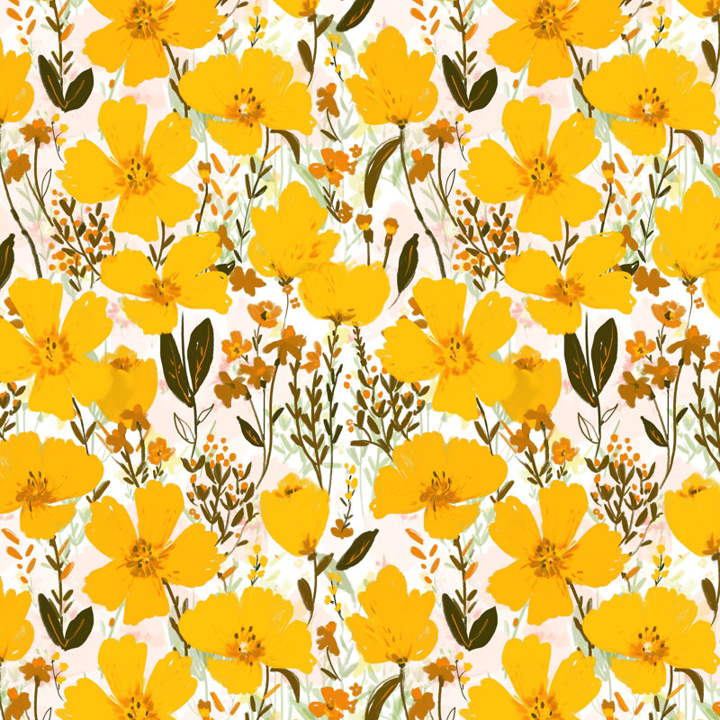 Fleurs sauvages jaunes, H 12 po x l 12 po