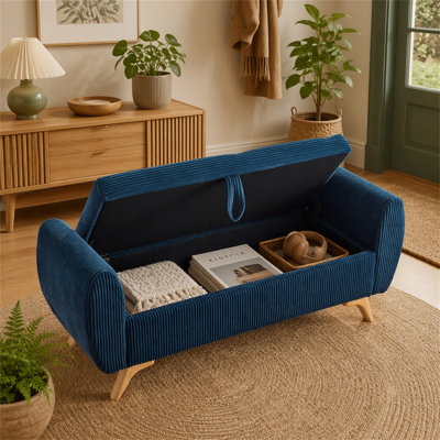 Banc rembourré en velours côtelé de 57 po de conception moderne avec banc de rangement en bois pour les chambres à coucher, couloir