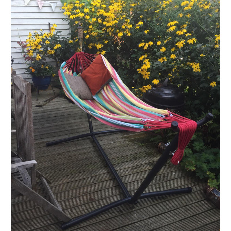 Double Cotton Hammock with Space-Saving Steel Stand Including Carrying Bag