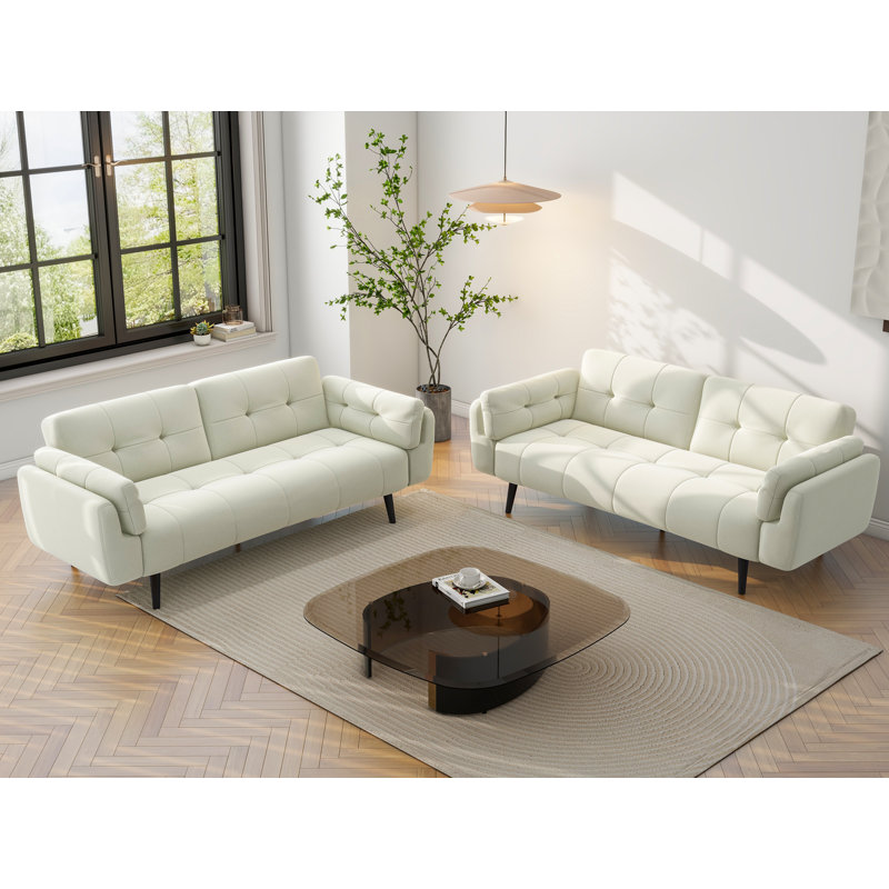 Raducu Twin 190.2Cm Wide Tufted Convertible Sofa, Beige Polyester