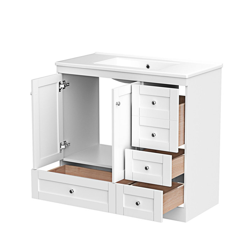 Meuble-lavabo autoportant avec lavabo en céramique, Blanc