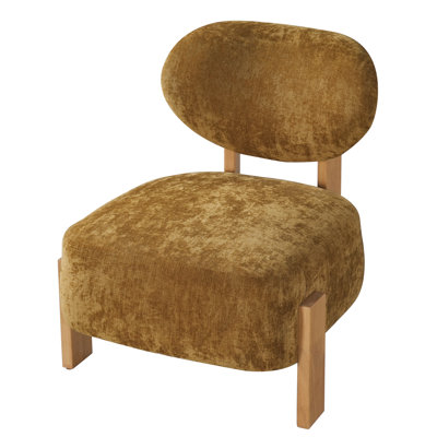 Chaise d'appoint rembourrée de style moderne Mid-Century de 28 po avec dossier ovale et pieds en bois massif Rheia