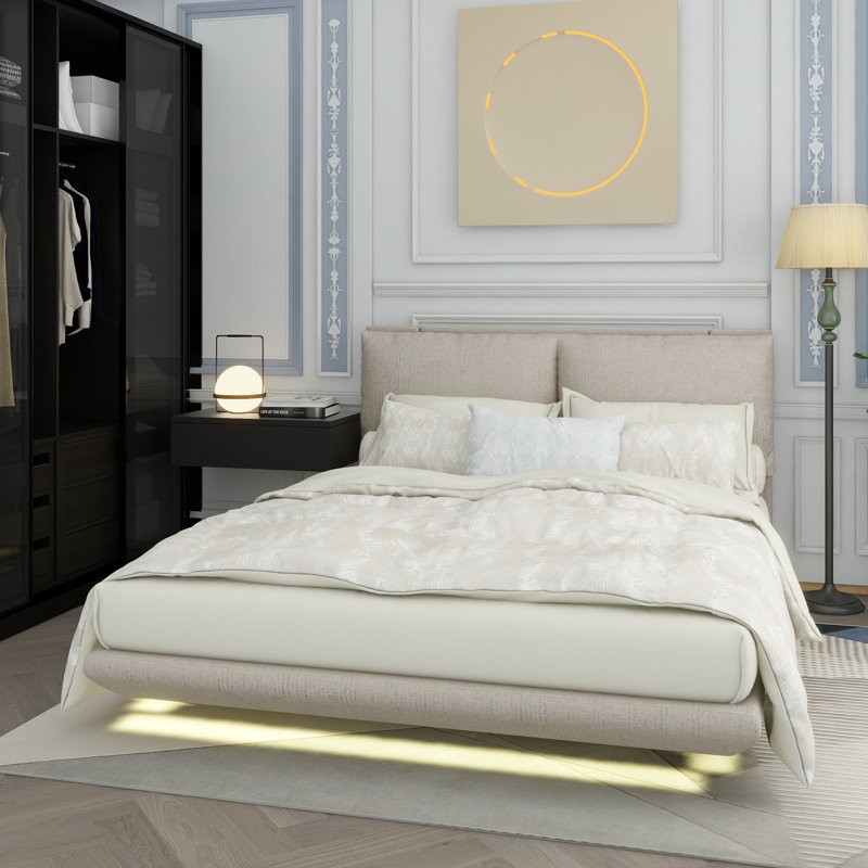 Lit plateforme tapissier Kenzliee, Beige, Grand