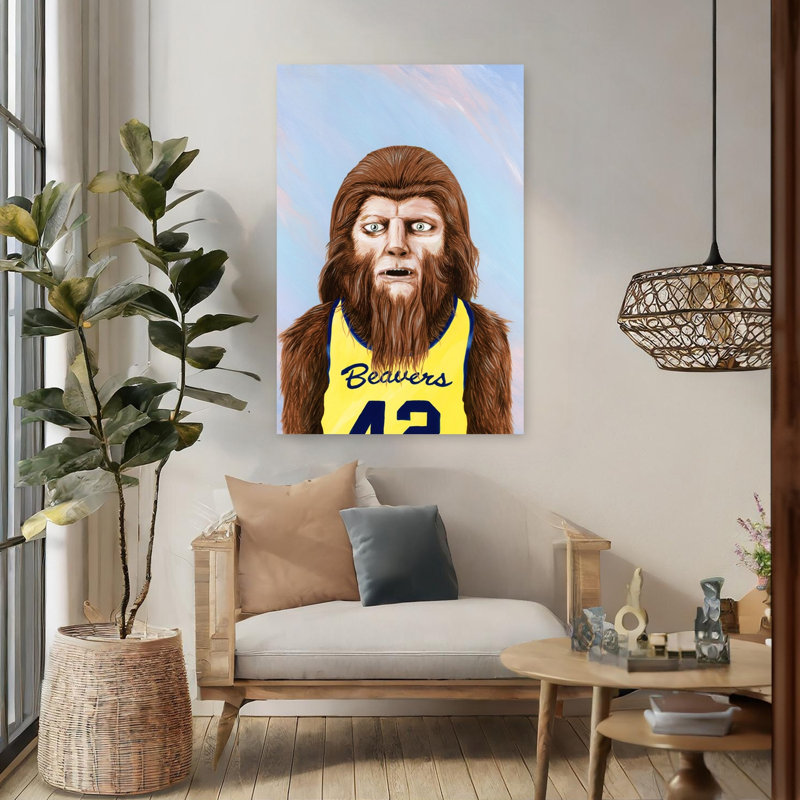 «Bigfoot» Joueur de basketball classique rétro, forêt loup surréel, impression d'art mural, 48" H x 32" W