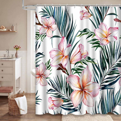 Rideau de douche à motif de fleurs de palmier exotique avec 12 crochets