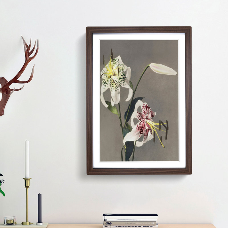 Three White Lilies by Kazumasa Ogawa - Picture Frame Painting Print, 65cm H x 48cm W x 2cm D, Walnut Framed