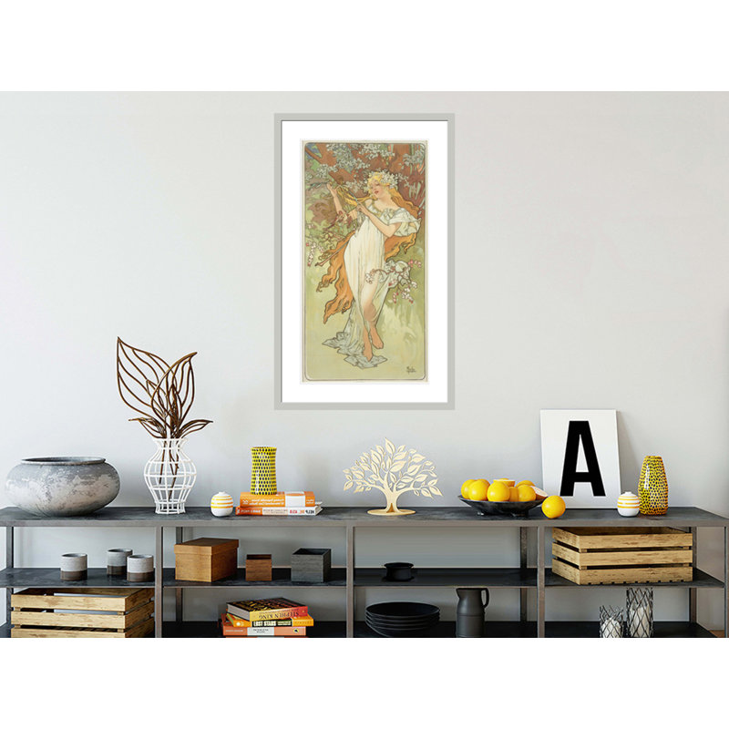 «The Seasons: Spring (1896)» par Alphonse Mucha, impression giclée encadrée, 41.5" H x 25.23" W