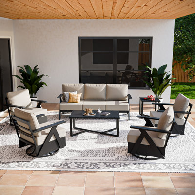 7 Pieces Metal Outdoor Patio Conversation Set ,2 Patio Swivel Lounge Chairs ,Couch and Tables
