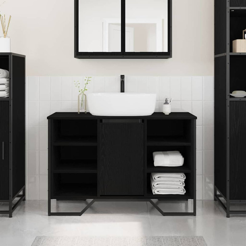 Sink Cabinet 91 X 35 X 60 Cm Engineered Wood, Black Oak