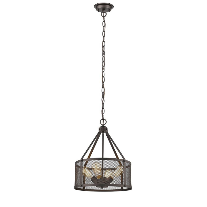  Luminaire suspendu de style industriel en bronze frotté 4 lumières Ironclad de 16 po de largeur