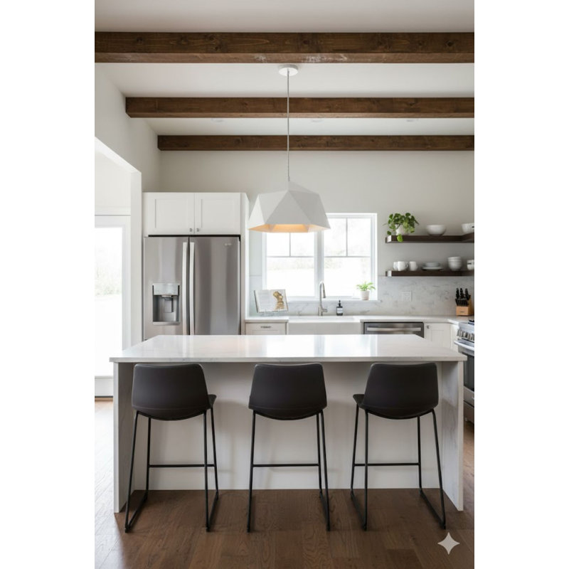 Luminaire suspendu géométrique 1 lumière Avila, H 69 po x l 14,9 po x P 14,9 po, Blanc / argenté