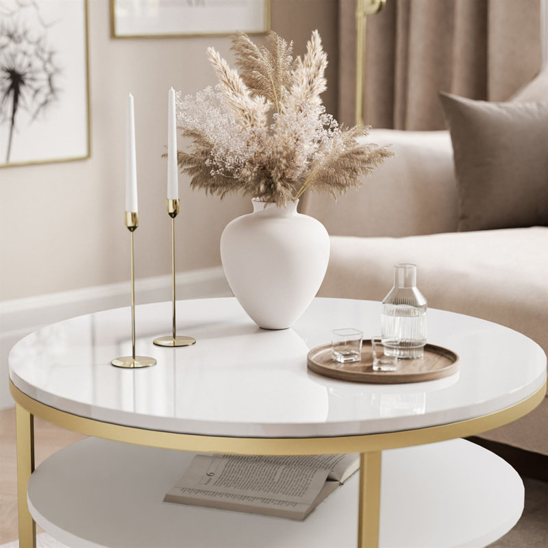 Pater Frame Coffee Table with Storage, High-gloss white/Gold