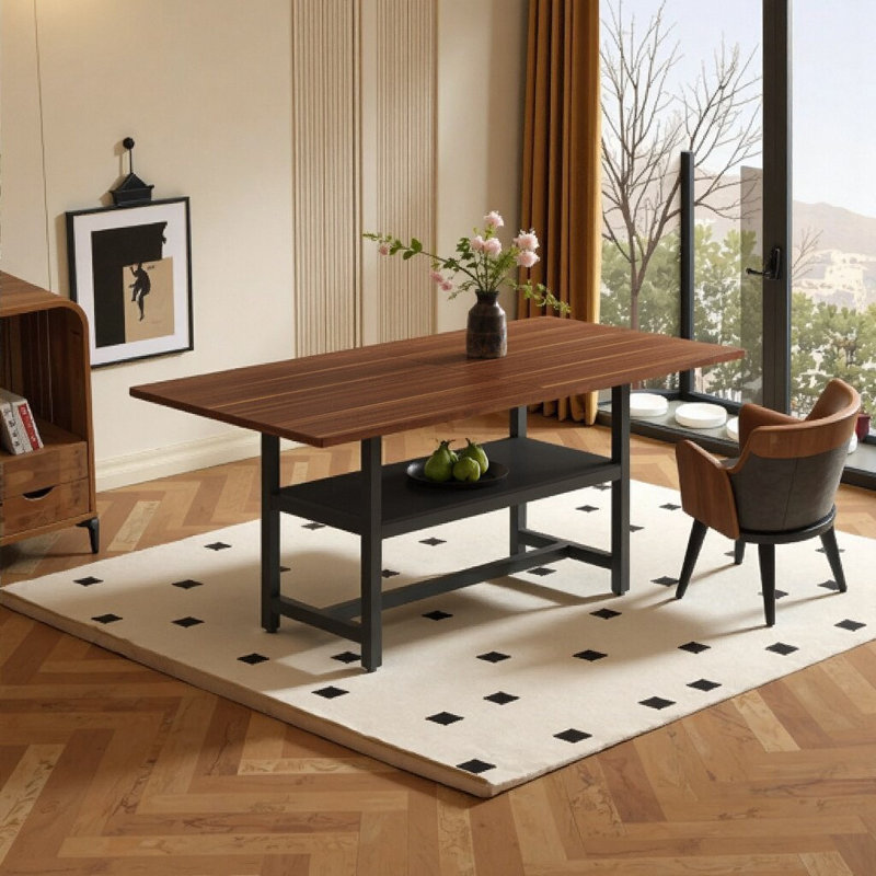 Modern Dining Table 71" w/Shelf & Legs, Brown