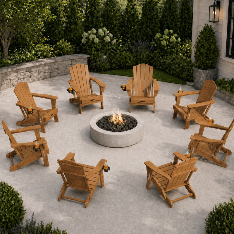 Pakkdiarie All-Weather HDPE Folding Adirondack Chair with Cup Holder for Patio & Garden, Teak