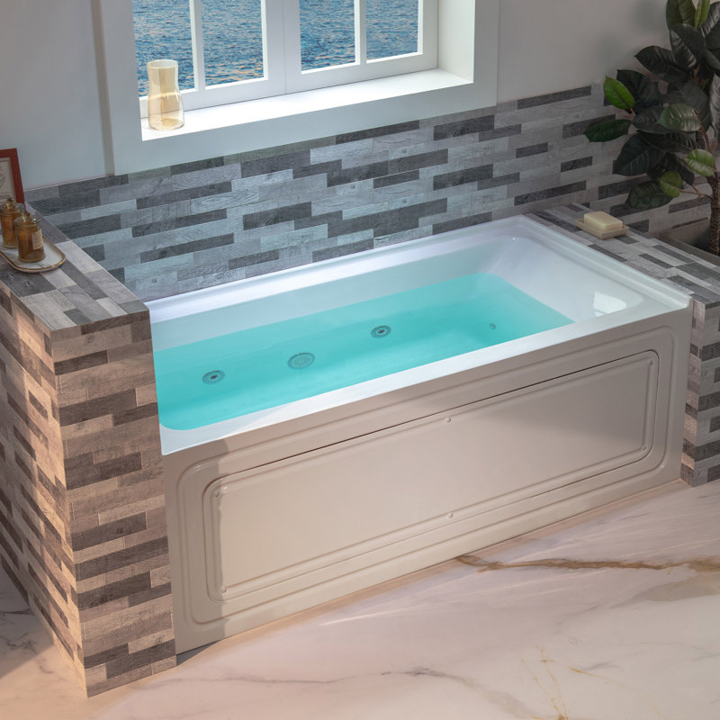 Baignoire tourbillon rectangulaire en acrylique 60 po x 32 po avec drain et trop-plein Alcove, Gauche, Chrome