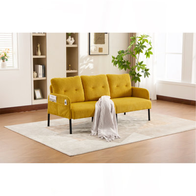 Causeuse surdimensionnée, canapé à deux places moderne et moelleux, canapé rembourré en velours côtelé, canapé de chambre confortable avec pieds en métal et poches latérales, idéal pour le salon, la chambre à coucher, un dortoir, un appartement