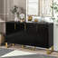 Buffet noir moderne de luxe avec 4 portes, tablettes réglables et amp; Accents métalliques | Panneau de particules, panneau de fibres à densité moyenne