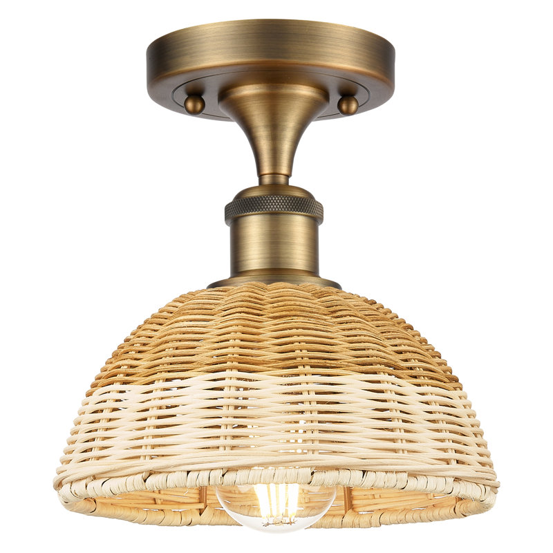 Ballston - Bristol Natural II - 1 Light 8" Semi-Flush Mount - Brushed Brass Finish - Natural Shade, Brushed Brass