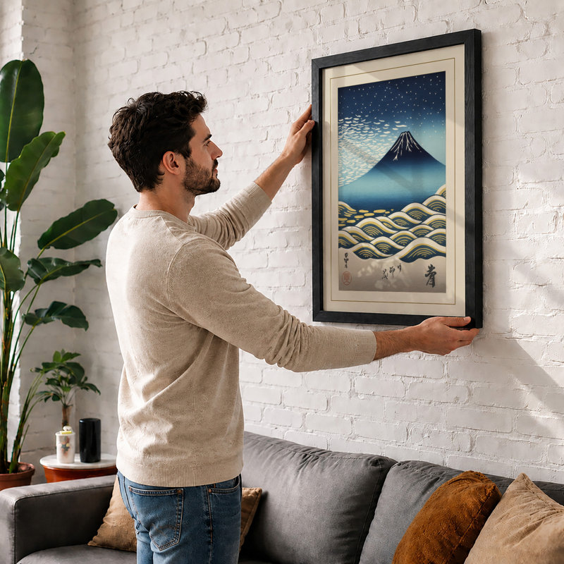 Mount Fuji Among Clouds Japandi - Print, A2 - 59.4 x 42.0 cm, Walnut
